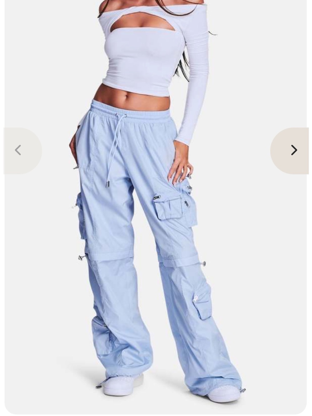 SER.O.YA High Rise Alba Ruched Cargo Pants in Light Blue Size NEW
